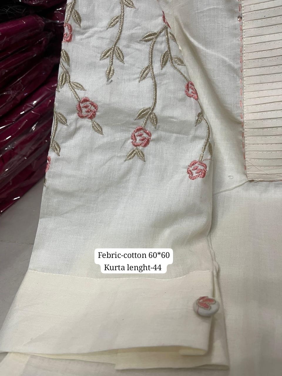 White  Kurti Pant Set with Embroidery & Pintex Detailing